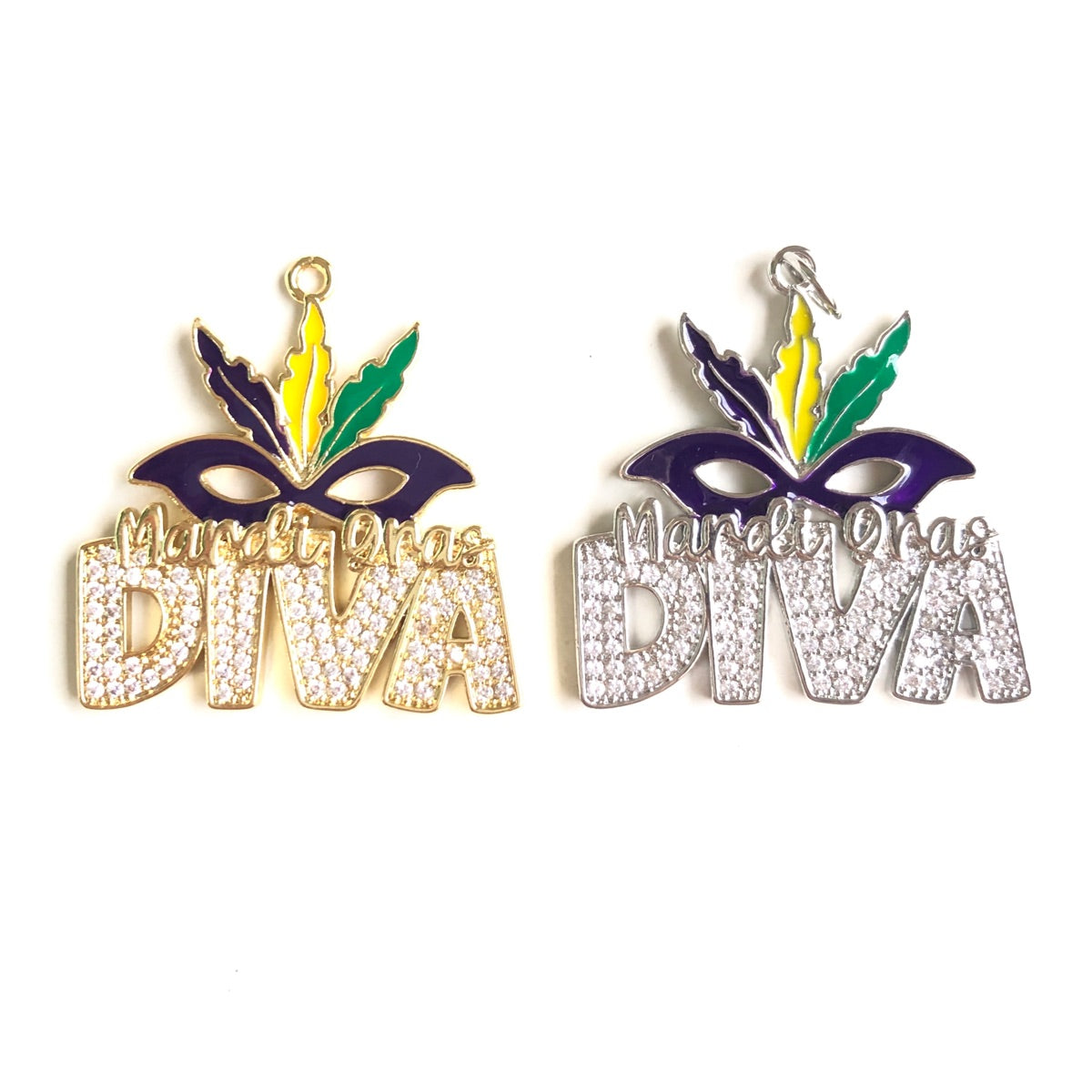 10pcs/lot CZ Paved Mardi Gras Diva Word Charm Pendants CZ Paved Charms Mardi Gras New Charms Arrivals Charms Beads Beyond