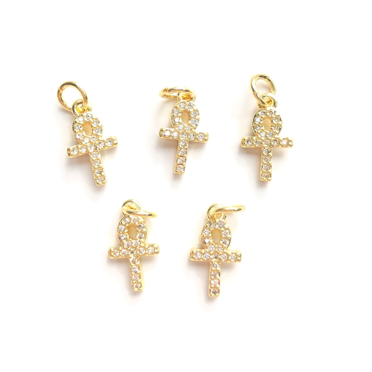 10pcs/lot Small Size CZ Pave ANKH Charm Pendants Clear on Gold CZ Paved Charms ANKH Small Sizes Symbols Charms Beads Beyond