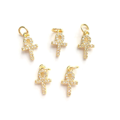 10pcs/lot Small Size CZ Pave ANKH Charm Pendants Clear on Gold CZ Paved Charms ANKH Small Sizes Symbols Charms Beads Beyond