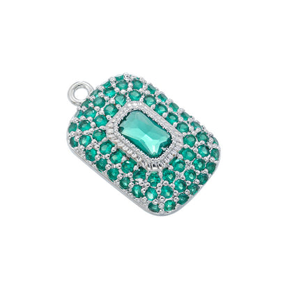 10pcs/lot Small Size Colorful Diamond CZ Pave Rectangle Charms Green on Silver CZ Paved Charms Colorful Zirconia Diamond Small Sizes Charms Beads Beyond
