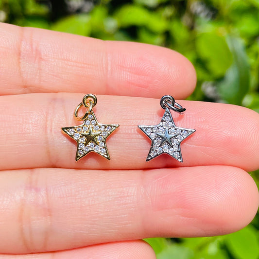 10pcs/lot 13.5*11.7mm Small Size CZ Paved Star Charms
