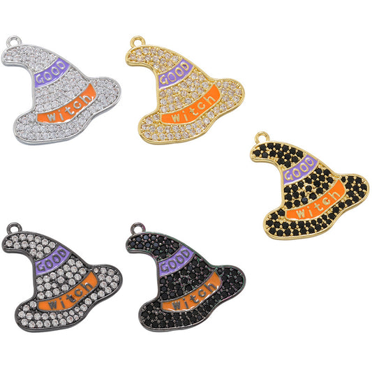 10pcs/lot CZ Paved Witch Hat Charm for Halloween Mix Colors CZ Paved Charms Halloween Charms Charms Beads Beyond