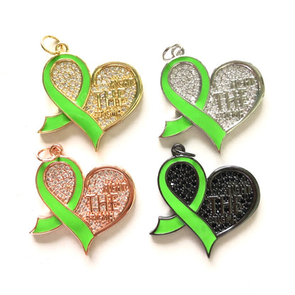 10pcs/lot CZ Pave Green Ribbon Fight The Stigma Mental Health Awareness Heart Charms Mix Colors CZ Paved Charms Hearts New Charms Arrivals Charms Beads Beyond