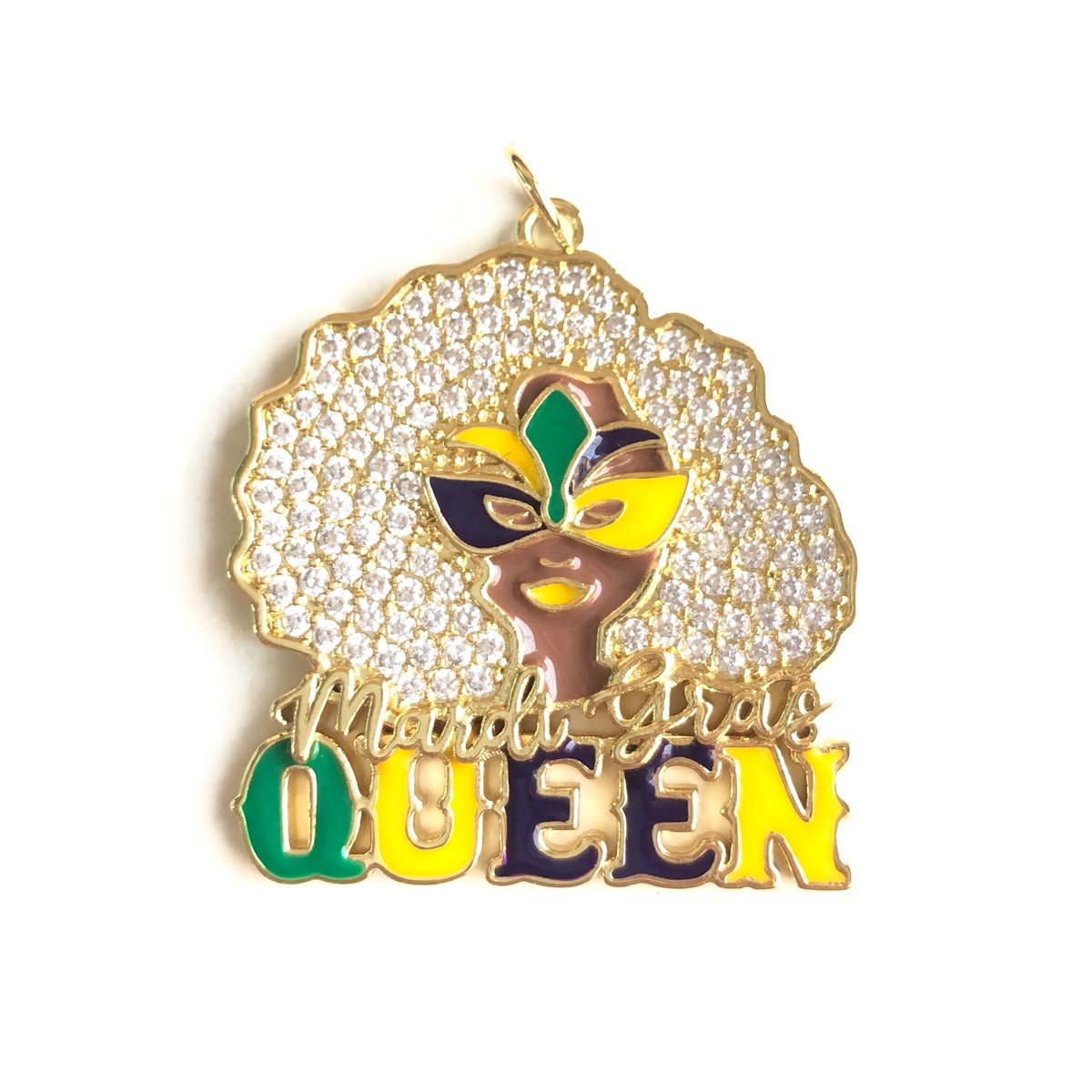 10pcs/lot CZ Paved Afro Black Girl Masked Queen of Mardi Gras Charm Pendants Gold CZ Paved Charms Mardi Gras New Charms Arrivals Charms Beads Beyond