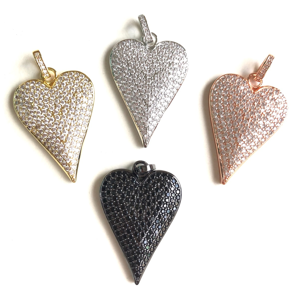 10pcs/lot 40*23mm CZ Paved Heart Charm Pendants Mix Colors CZ Paved Charms Hearts New Charms Arrivals Charms Beads Beyond