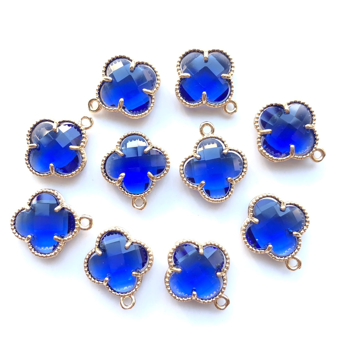 10pcs/Lot Gold Plated Glass Crystal Clover Flower Charms Blue Stone Charms Flower Glass Beads New Charms Arrivals Charms Beads Beyond