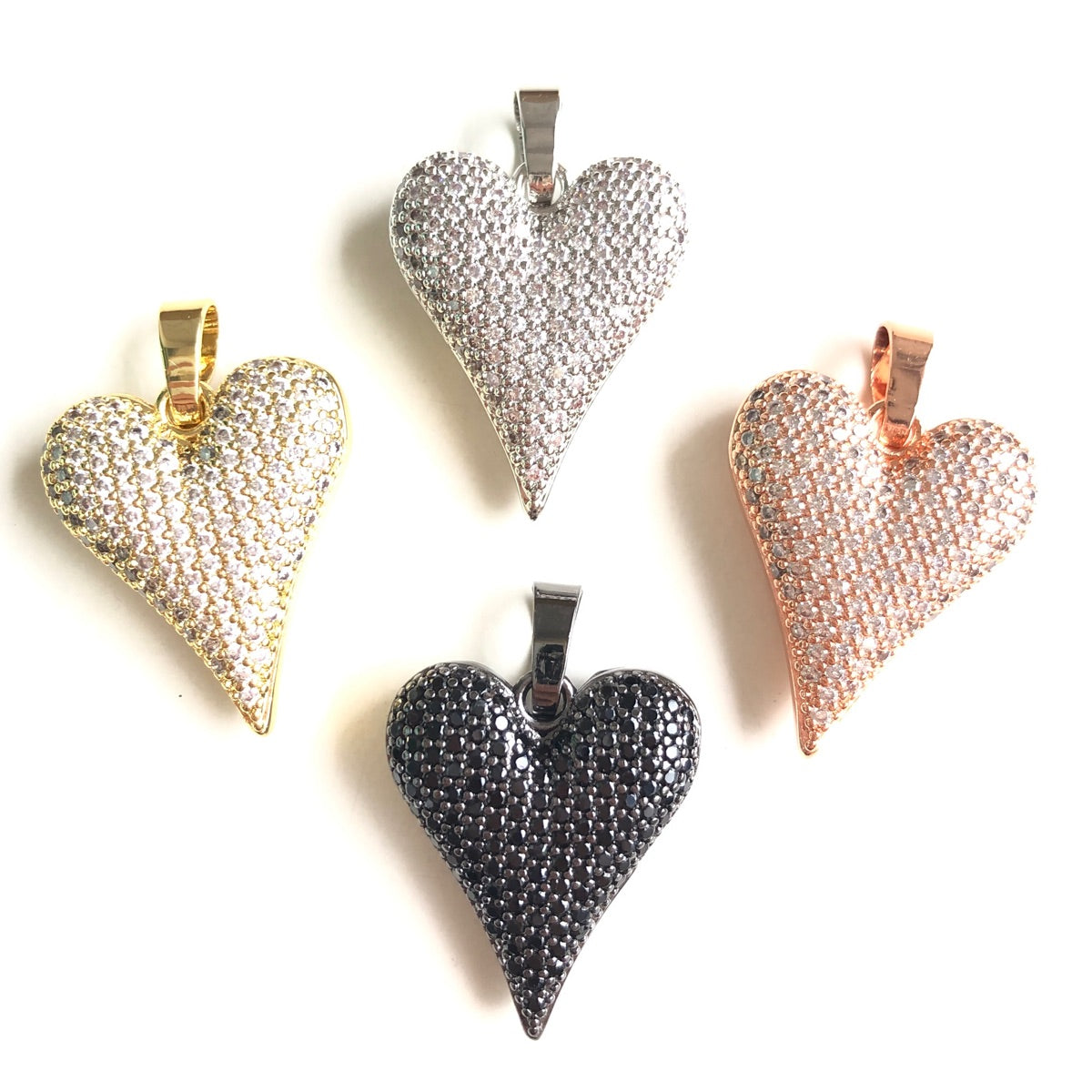 10pcs/lot CZ Paved 3D Heart Charm Pendants Mix Colors CZ Paved Charms Hearts New Charms Arrivals Charms Beads Beyond