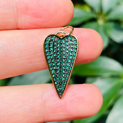 5-10pcs/lot 26.6*22mm Blue Green Fuchsia CZ Paved Heart Charm Pendants Green CZ Paved Charms Hearts New Charms Arrivals Charms Beads Beyond