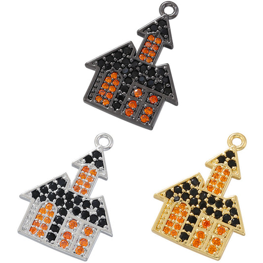 10pcs/lot CZ Paved Ghost Castle Charm for Halloween Mix Colors CZ Paved Charms Halloween Charms Charms Beads Beyond