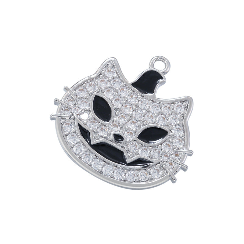 10pcs/lot CZ Paved Pumpkin Cat Charm for Halloween Clear on Silver CZ Paved Charms Halloween Charms Charms Beads Beyond