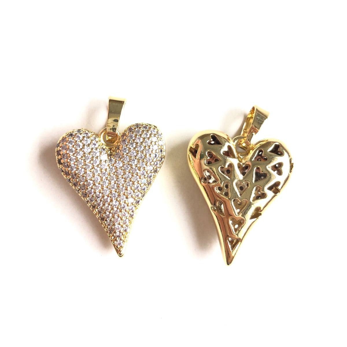 10pcs/lot CZ Paved 3D Heart Charm Pendants CZ Paved Charms Hearts New Charms Arrivals Charms Beads Beyond