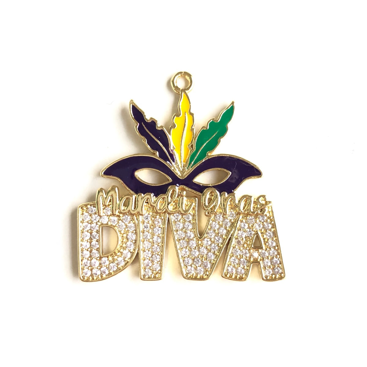 10pcs/lot CZ Paved Mardi Gras Diva Word Charm Pendants Gold CZ Paved Charms Mardi Gras New Charms Arrivals Charms Beads Beyond