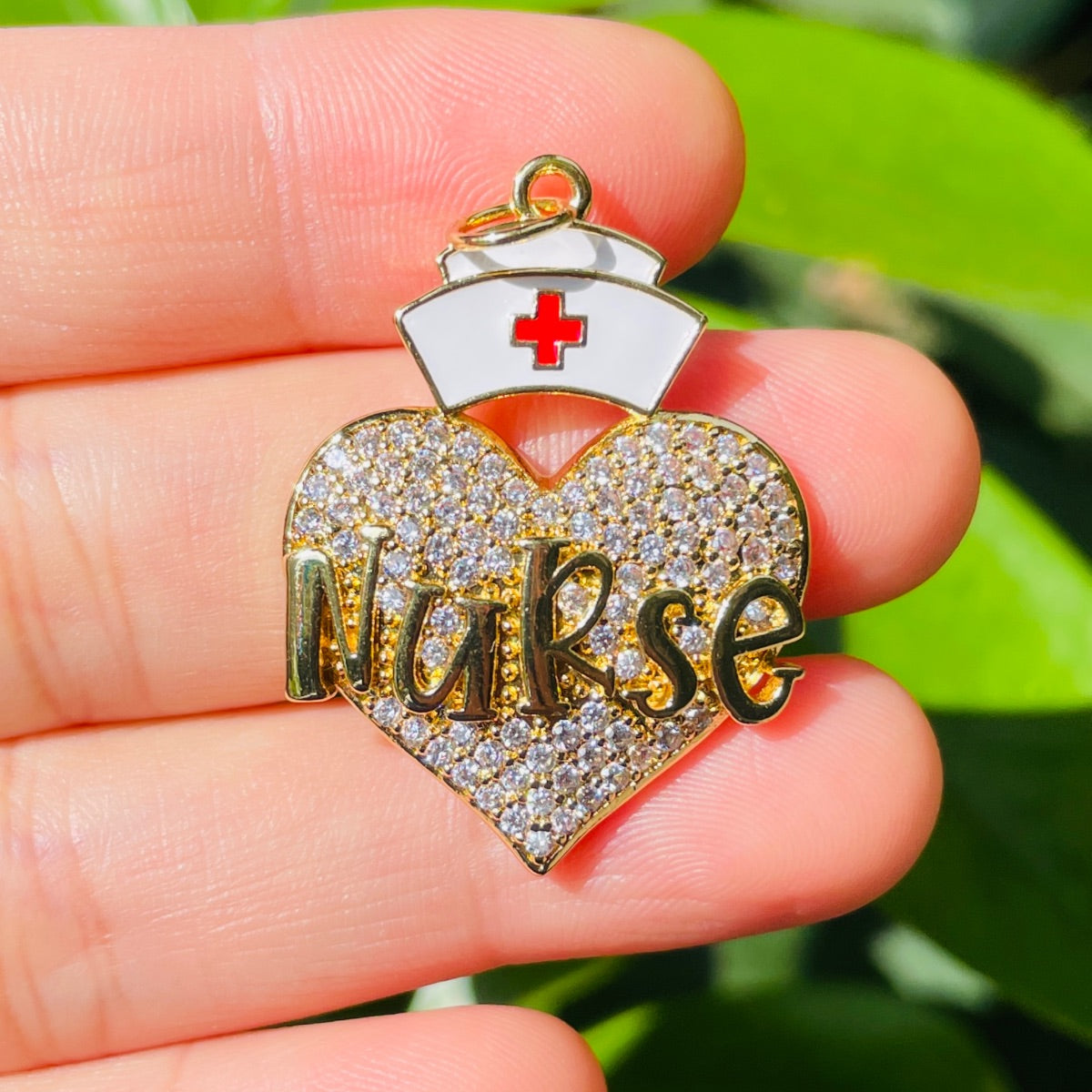 10pcs/lot CZ Pave Nurse Cap Heart Word Charms Nurse's Day Gold CZ Paved Charms New Charms Arrivals Nurse Inspired Charms Beads Beyond