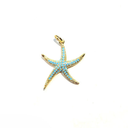 10pcs/lot Clear Turquoise CZ Paved Starfish Charms