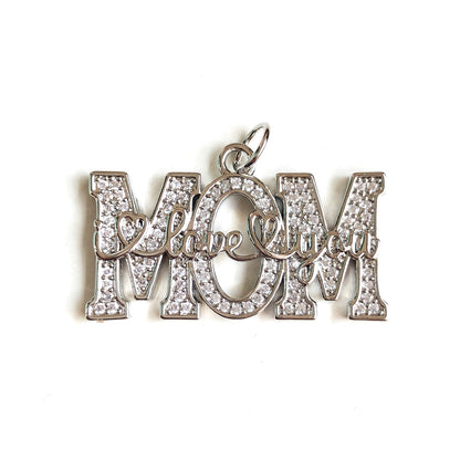 10pcs/lot CZ Pave I LOVE YOU Mom Word Charms-Mother's Day Silver CZ Paved Charms Mother's Day New Charms Arrivals Words & Quotes Charms Beads Beyond