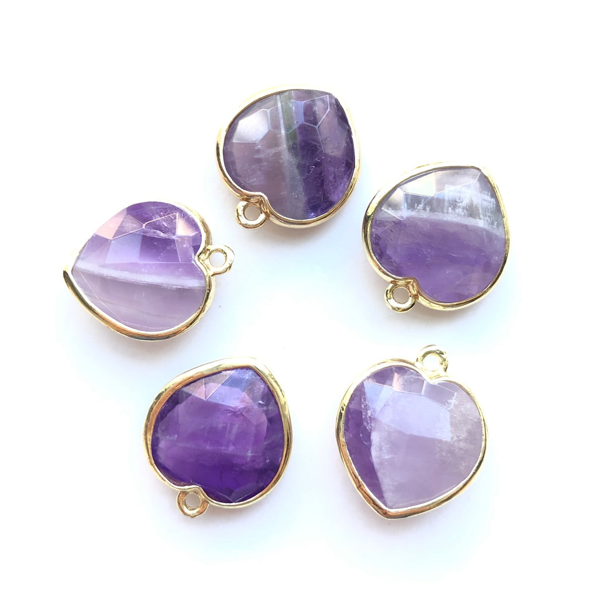 5pcs/Lot Gold Plated Bezel Natural Labradorite Amethyst Tiger Eye Rose Quartz Faceted Heart Pendants Amethyst Stone Charms New Charms Arrivals Charms Beads Beyond