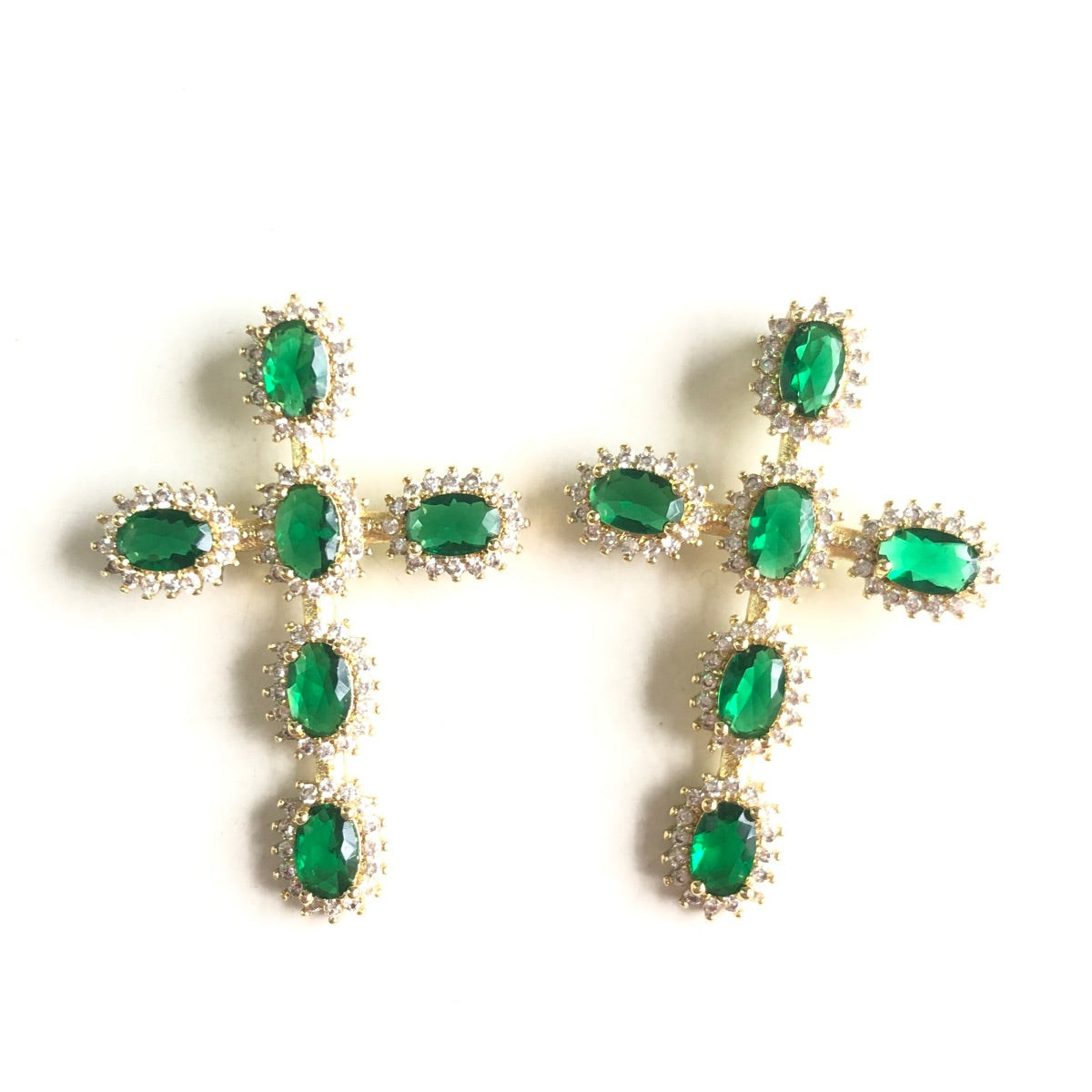 5-10pcs/lot Gold Plated Green CZ Paved Cross Charms CZ Paved Charms Crosses New Charms Arrivals Charms Beads Beyond