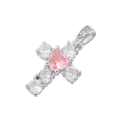 10pcs/lot Small Size CZ Paved Cross Charms Pink Heart Silver CZ Paved Charms Crosses Small Sizes Charms Beads Beyond