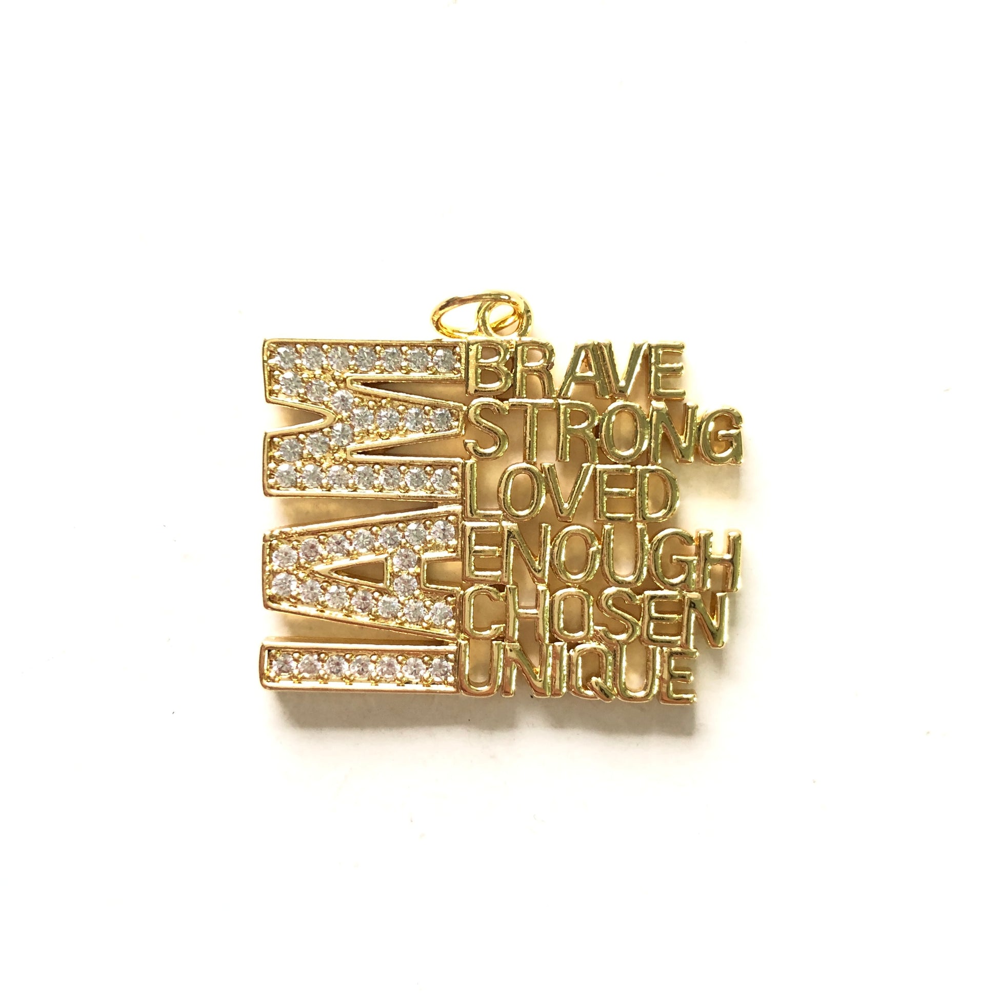 10pcs/lot CZ I Am Brave Strong Loved Enough Chosen Unique Word Charms Gold CZ Paved Charms New Charms Arrivals Words & Quotes Charms Beads Beyond