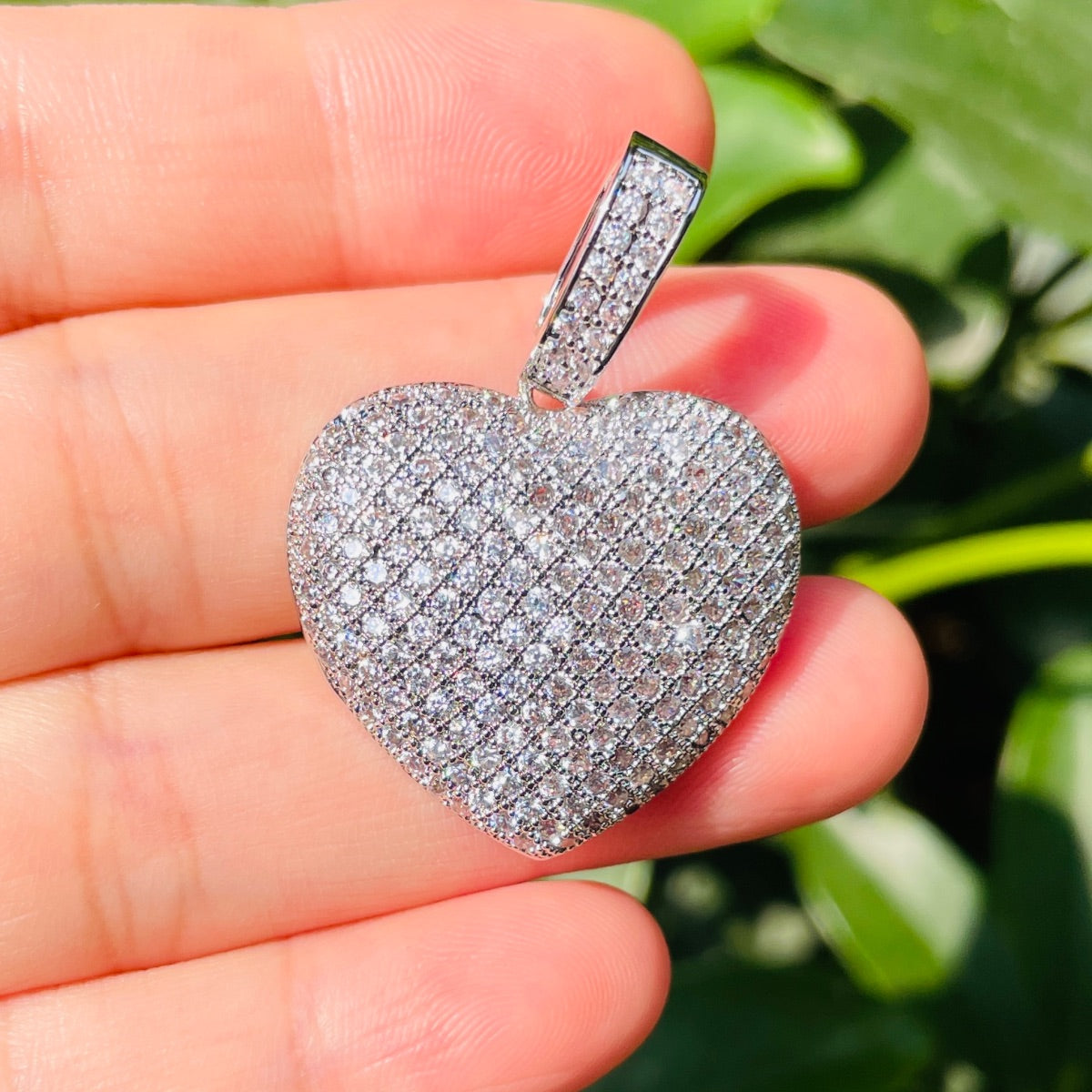 5-10pcs/lot Large Size CZ Paved 3D Heart Charms Silver CZ Paved Charms Hearts New Charms Arrivals Charms Beads Beyond