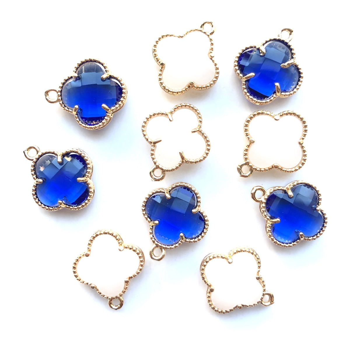 10pcs/Lot Gold Plated Glass Crystal Clover Flower Charms Mix Blue White Stone Charms Flower Glass Beads New Charms Arrivals Charms Beads Beyond