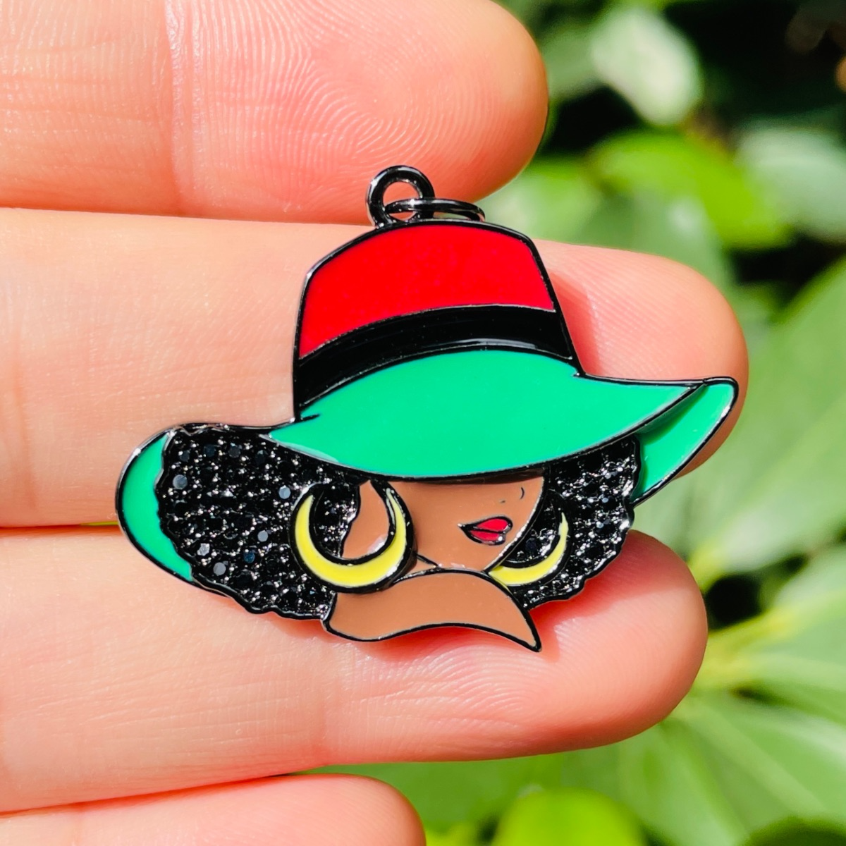 10pcs/lot CZ Paved Red Black Green Hat Afro Black Girl Charms for Juneteenth Awareness Black on Black CZ Paved Charms Afro Girl/Queen Charms Juneteenth & Black History Month Awareness New Charms Arrivals Charms Beads Beyond