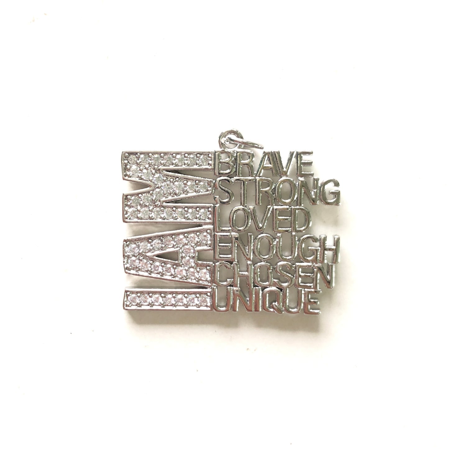 10pcs/lot CZ I Am Brave Strong Loved Enough Chosen Unique Word Charms Silver CZ Paved Charms New Charms Arrivals Words & Quotes Charms Beads Beyond