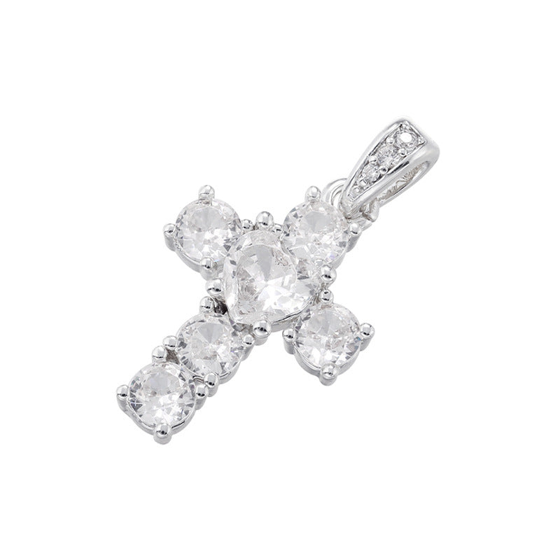 10pcs/lot Small Size CZ Paved Cross Charms Clear Heart Silver CZ Paved Charms Crosses Small Sizes Charms Beads Beyond