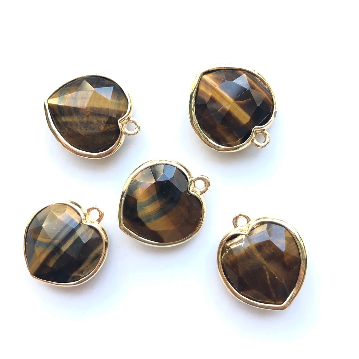 5pcs/Lot Gold Plated Bezel Natural Labradorite Amethyst Tiger Eye Rose Quartz Faceted Heart Pendants Tiger Eye Stone Charms New Charms Arrivals Charms Beads Beyond