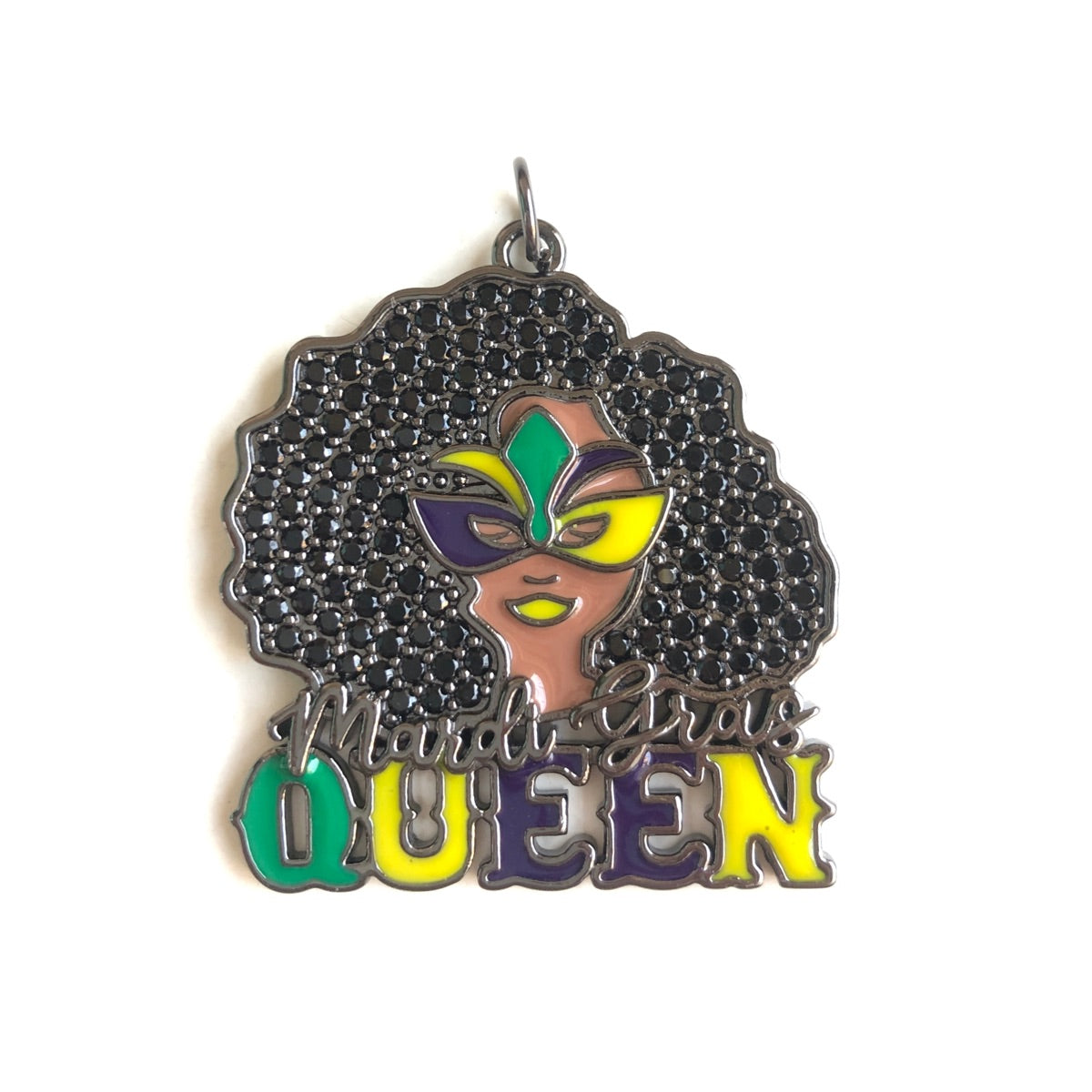 10pcs/lot CZ Paved Afro Black Girl Masked Queen of Mardi Gras Charm Pendants Black CZ Paved Charms Mardi Gras New Charms Arrivals Charms Beads Beyond