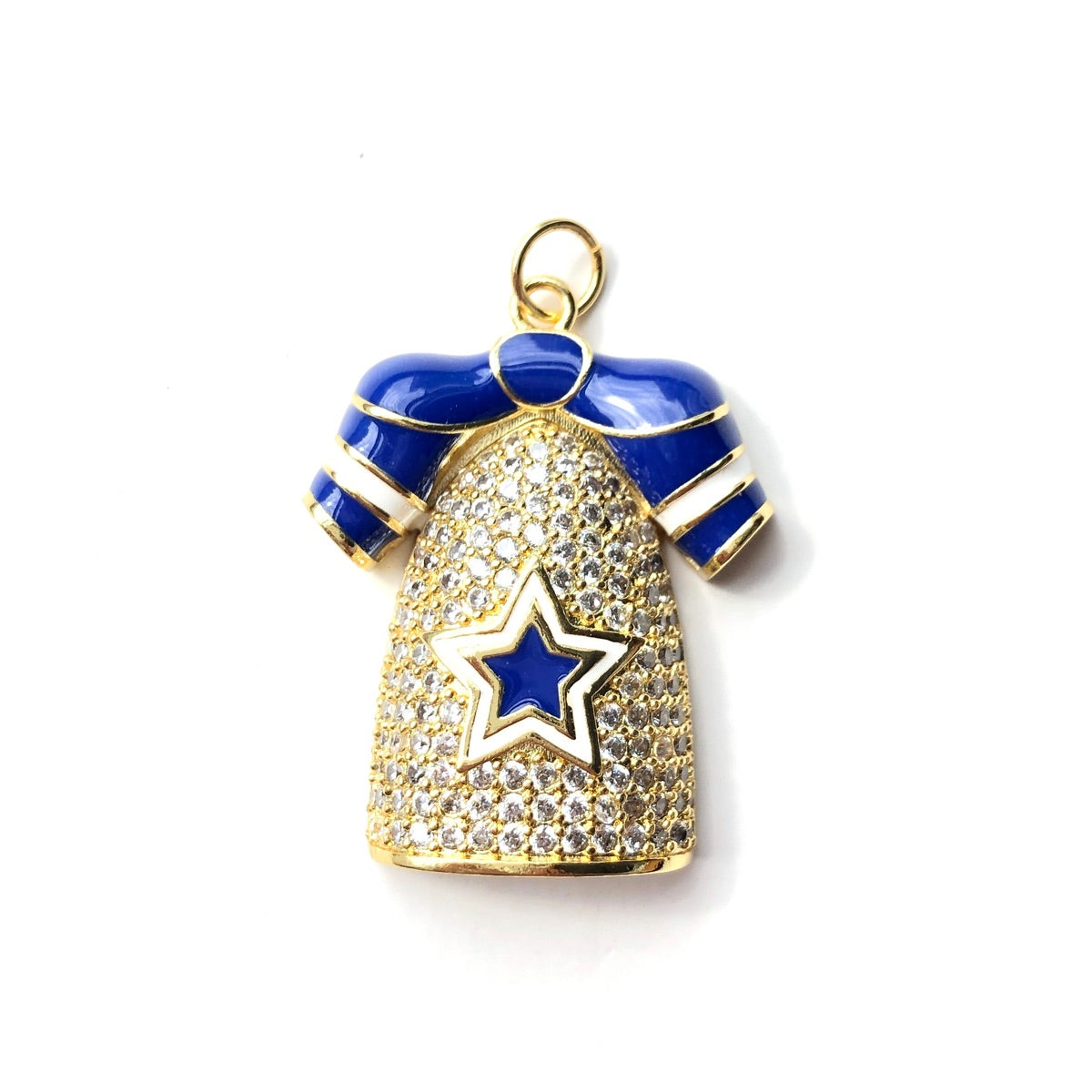 10pcs/Lot CZ Paved Cowboys Jersey American Football Soccer Charms Gold CZ Paved Charms American Football Sports New Charms Arrivals Charms Beads Beyond