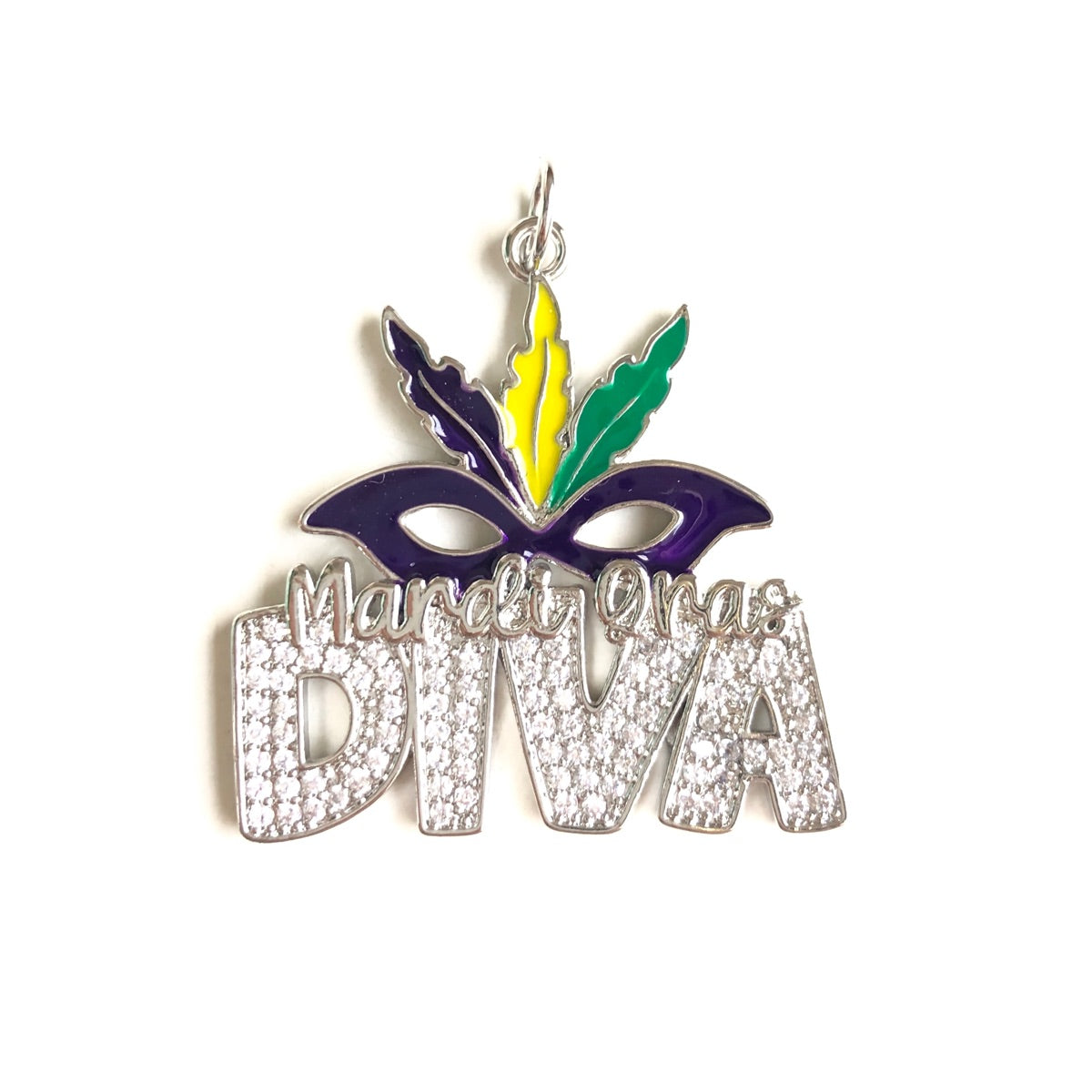 10pcs/lot CZ Paved Mardi Gras Diva Word Charm Pendants | Charms | Charms Beads Beyond Silver