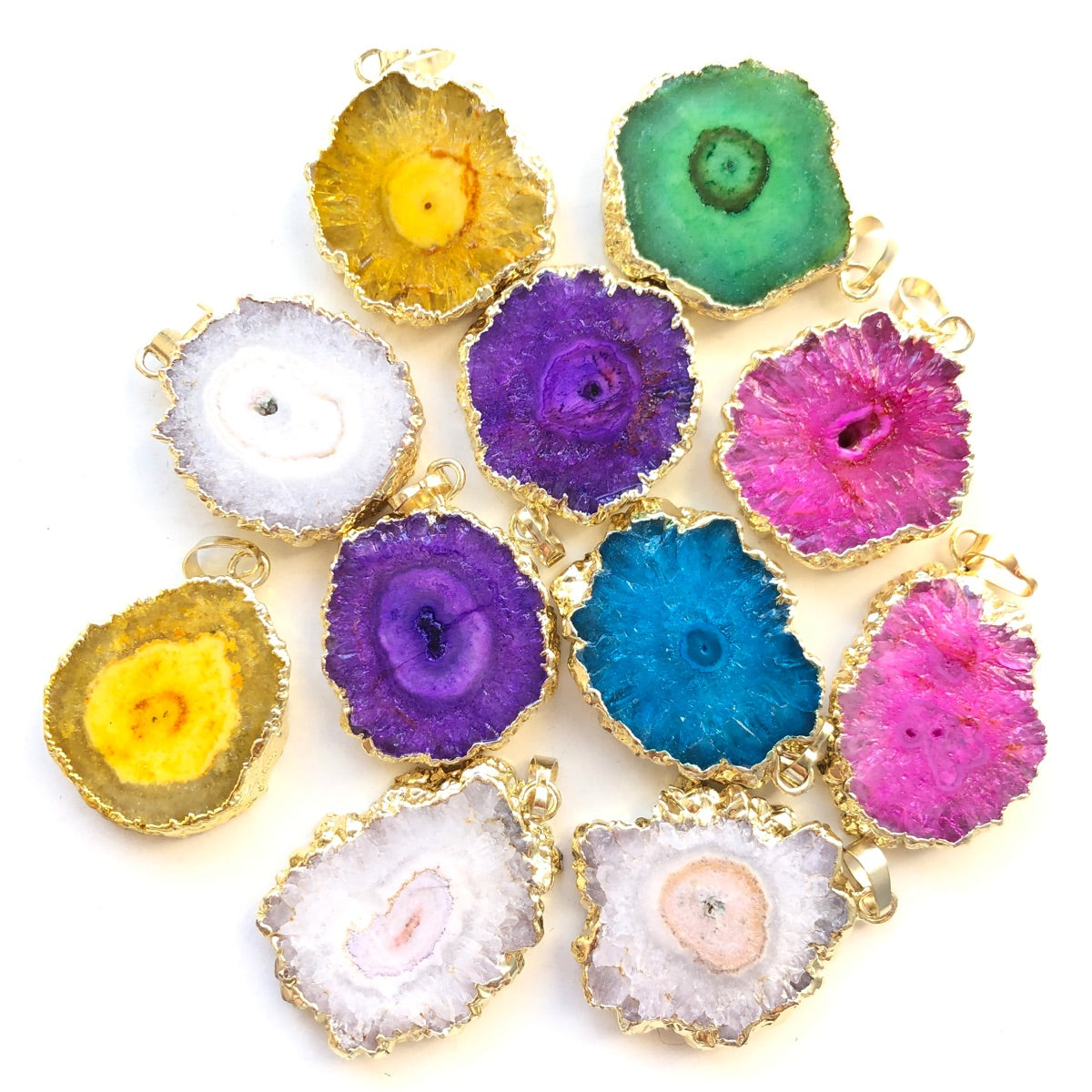 1PC 30mm Gold Plated Sun Flower Agate Charm-Premium Quality Stone Charms Charms Beads Beyond