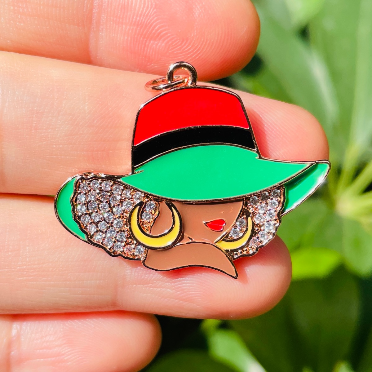 10pcs/lot CZ Paved Red Black Green Hat Afro Black Girl Charms for Juneteenth Awareness Rose Gold CZ Paved Charms Afro Girl/Queen Charms Juneteenth & Black History Month Awareness New Charms Arrivals Charms Beads Beyond