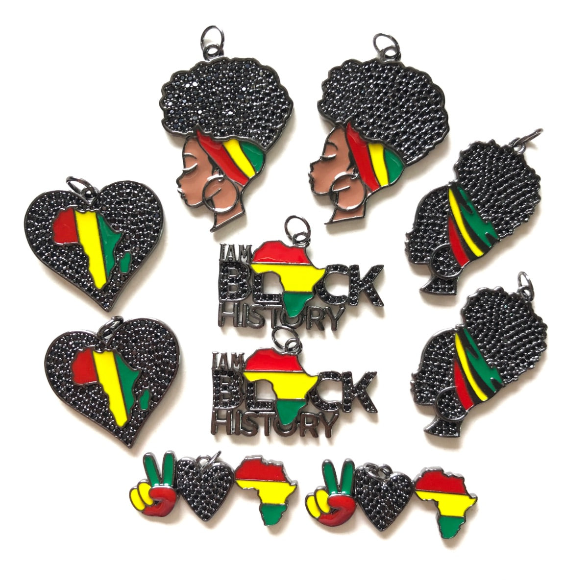 10pcs/lot CZ Pave Charms Bundle for Black History Month Juneteenth Awareness Black CZ Paved Charms Juneteenth & Black History Month Awareness Mix Charms New Charms Arrivals Charms Beads Beyond