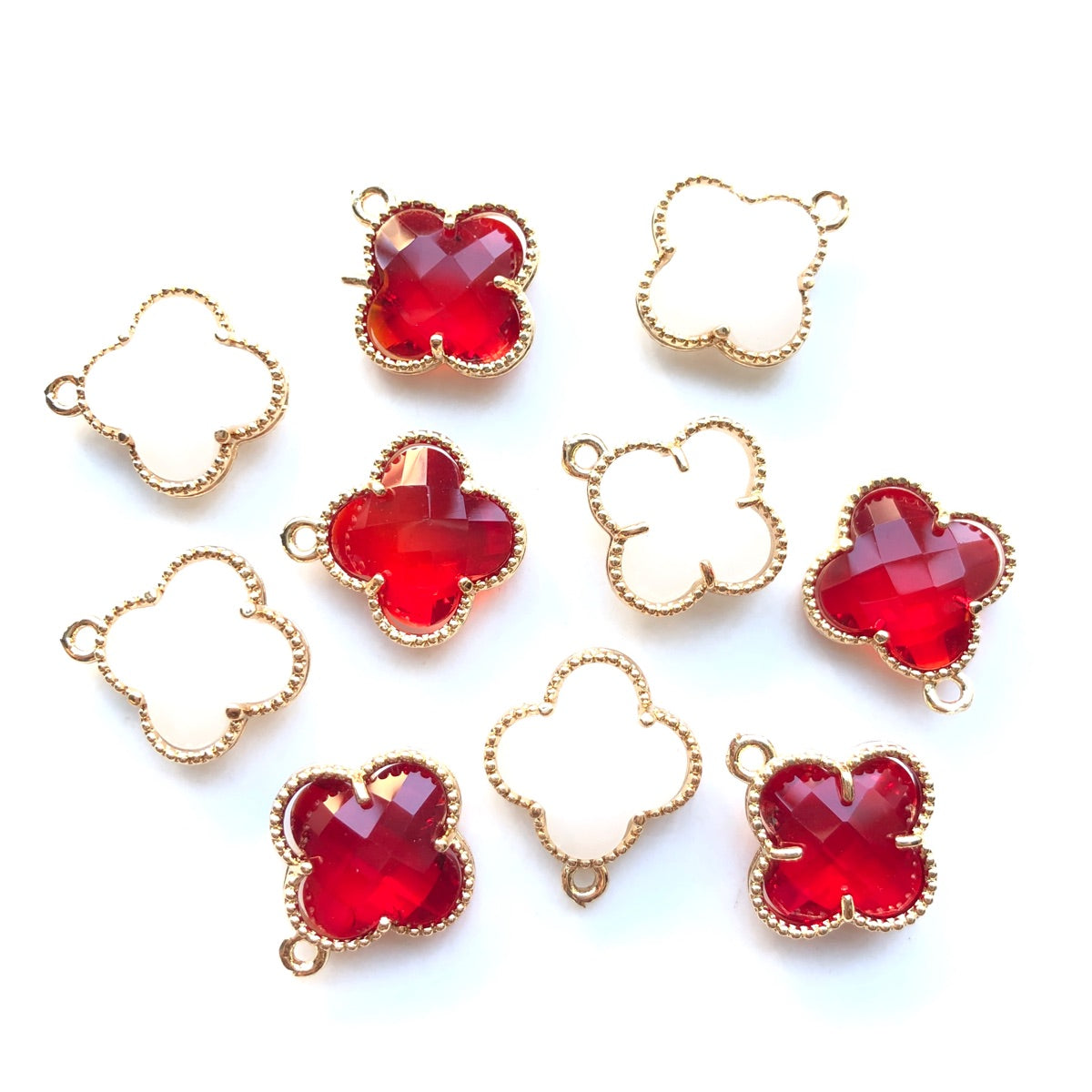 10pcs/Lot Gold Plated Glass Crystal Clover Flower Charms Mix Red White Stone Charms Flower Glass Beads New Charms Arrivals Charms Beads Beyond