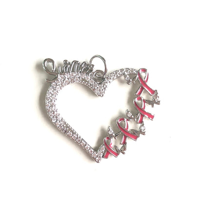 10pcs/lot CZ Pave Pink Ribbon Survivor Heart Charms - Breast Cancer Awareness CZ Paved Charms Breast Cancer Awareness New Charms Arrivals Charms Beads Beyond