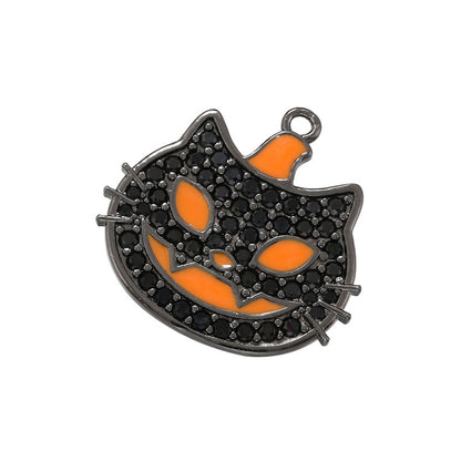 10pcs/lot CZ Paved Pumpkin Cat Charm for Halloween Blackon Black CZ Paved Charms Halloween Charms Charms Beads Beyond