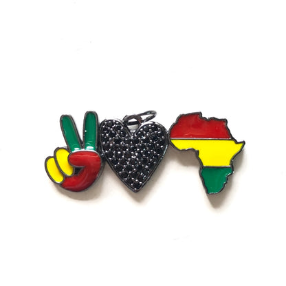 10pcs/lot CZ Pave Peace Love Juneteenth Charms for Black History Month Juneteenth Awareness Black on Black CZ Paved Charms Juneteenth & Black History Month Awareness New Charms Arrivals Charms Beads Beyond