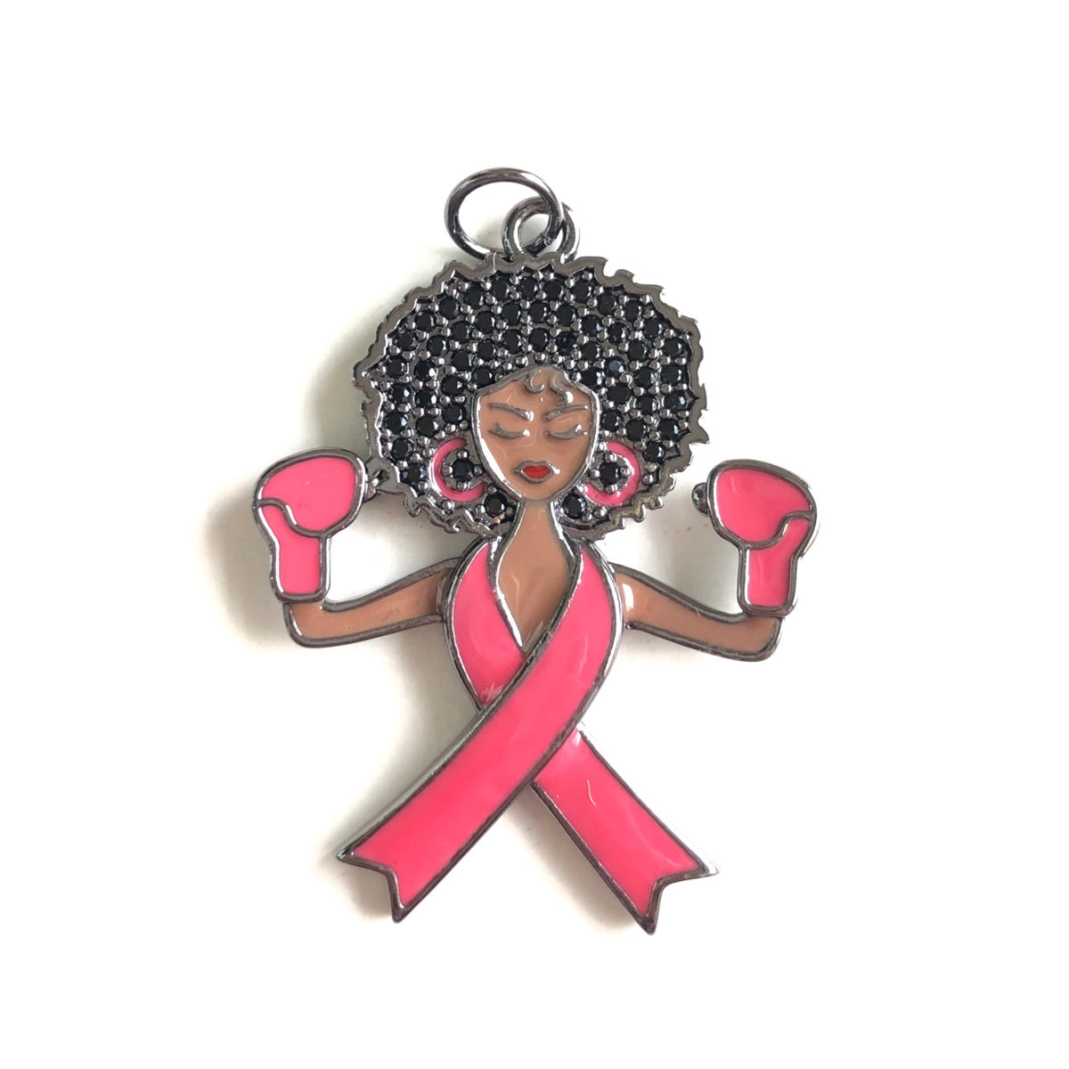 10pcs/lot Pink Ribbon Black Girl Boxer Charms for Breast Cancer Awareness Black on Black CZ Paved Charms Afro Girl/Queen Charms Breast Cancer Awareness New Charms Arrivals Charms Beads Beyond