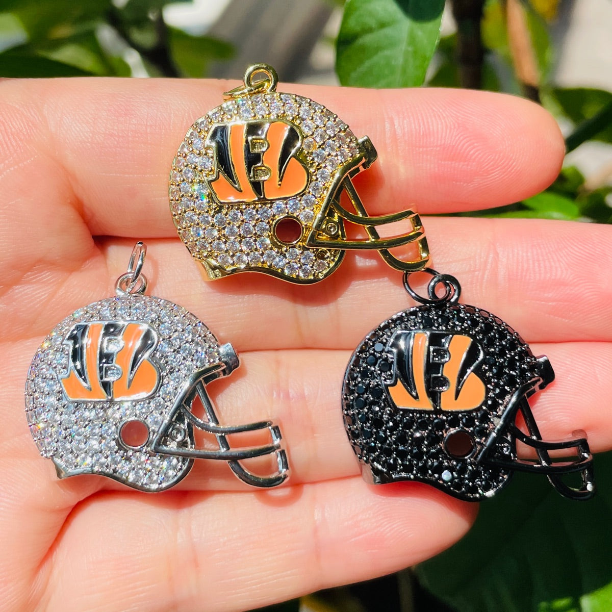 10pcs/lot Enamel Cincinnati Bengals Football Helmet Charms CZ Paved Charms American Football Sports New Charms Arrivals Charms Beads Beyond