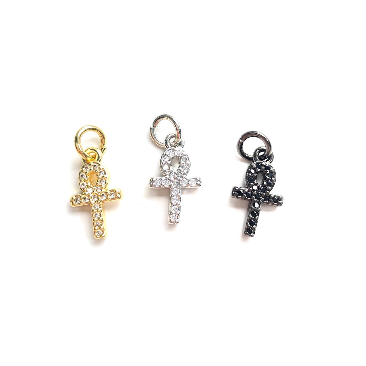 10pcs/lot Small Size CZ Pave ANKH Charm Pendants Mix Colors CZ Paved Charms ANKH Small Sizes Symbols Charms Beads Beyond