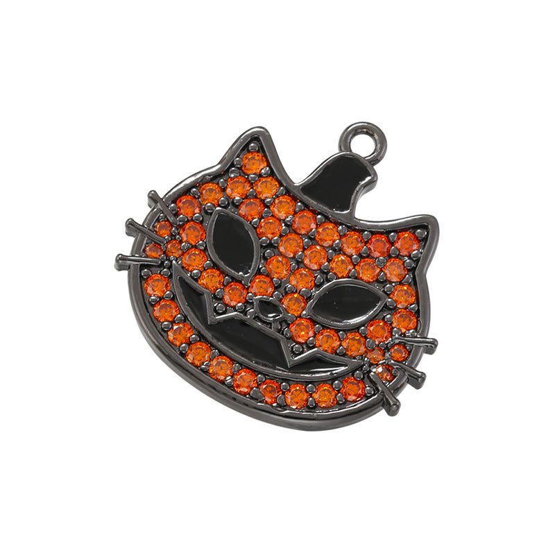 10pcs/lot CZ Paved Pumpkin Cat Charm for Halloween Orange on Black CZ Paved Charms Halloween Charms Charms Beads Beyond