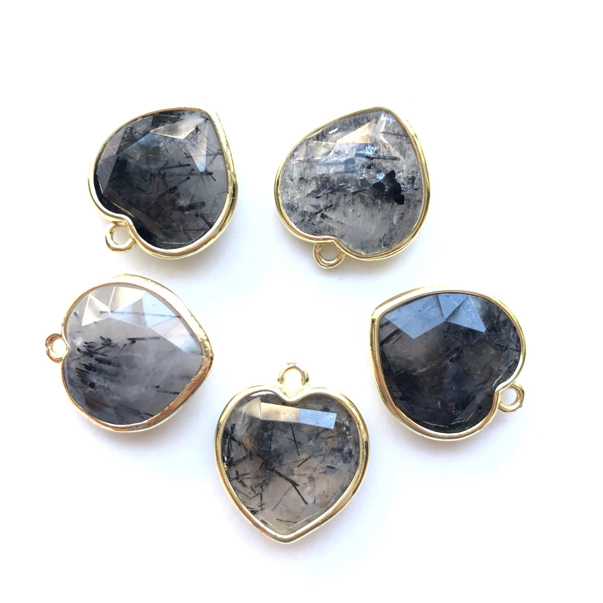 5pcs/Lot Gold Plated Bezel Natural Labradorite Amethyst Tiger Eye Rose Quartz Faceted Heart Pendants Black Tourmalated Quartz Stone Charms New Charms Arrivals Charms Beads Beyond