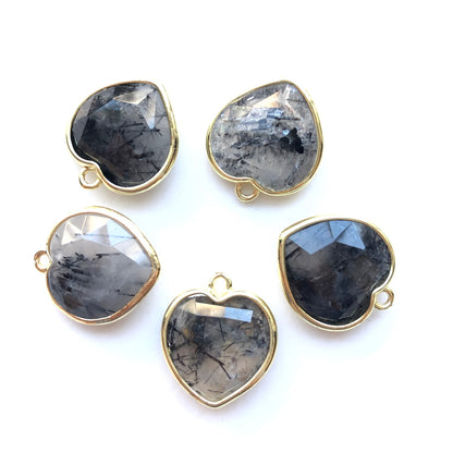 5pcs/Lot Gold Plated Bezel Natural Labradorite Amethyst Tiger Eye Rose Quartz Faceted Heart Pendants Black Tourmalated Quartz Stone Charms New Charms Arrivals Charms Beads Beyond