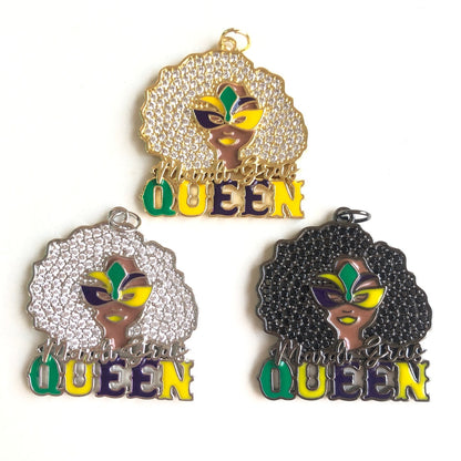 10pcs/lot CZ Paved Afro Black Girl Masked Queen of Mardi Gras Charm Pendants Mix Colors CZ Paved Charms Mardi Gras New Charms Arrivals Charms Beads Beyond