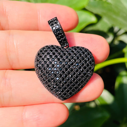 5-10pcs/lot Large Size CZ Paved 3D Heart Charms Black on Black CZ Paved Charms Hearts New Charms Arrivals Charms Beads Beyond