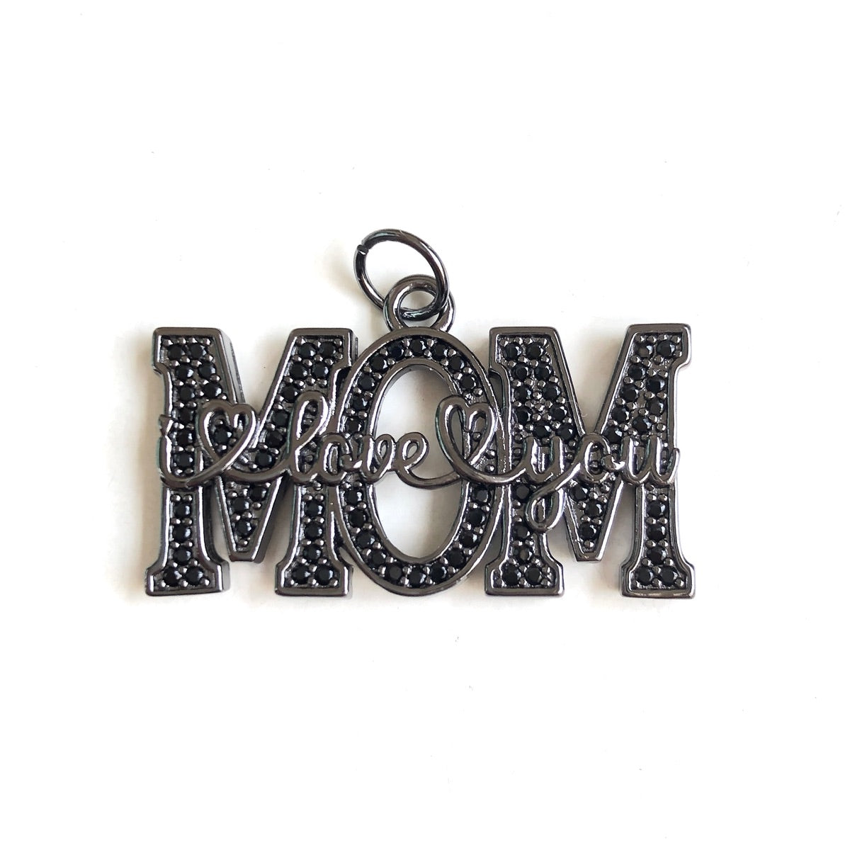 10pcs/lot CZ Pave I LOVE YOU Mom Word Charms-Mother's Day Black on Black CZ Paved Charms Mother's Day New Charms Arrivals Words & Quotes Charms Beads Beyond