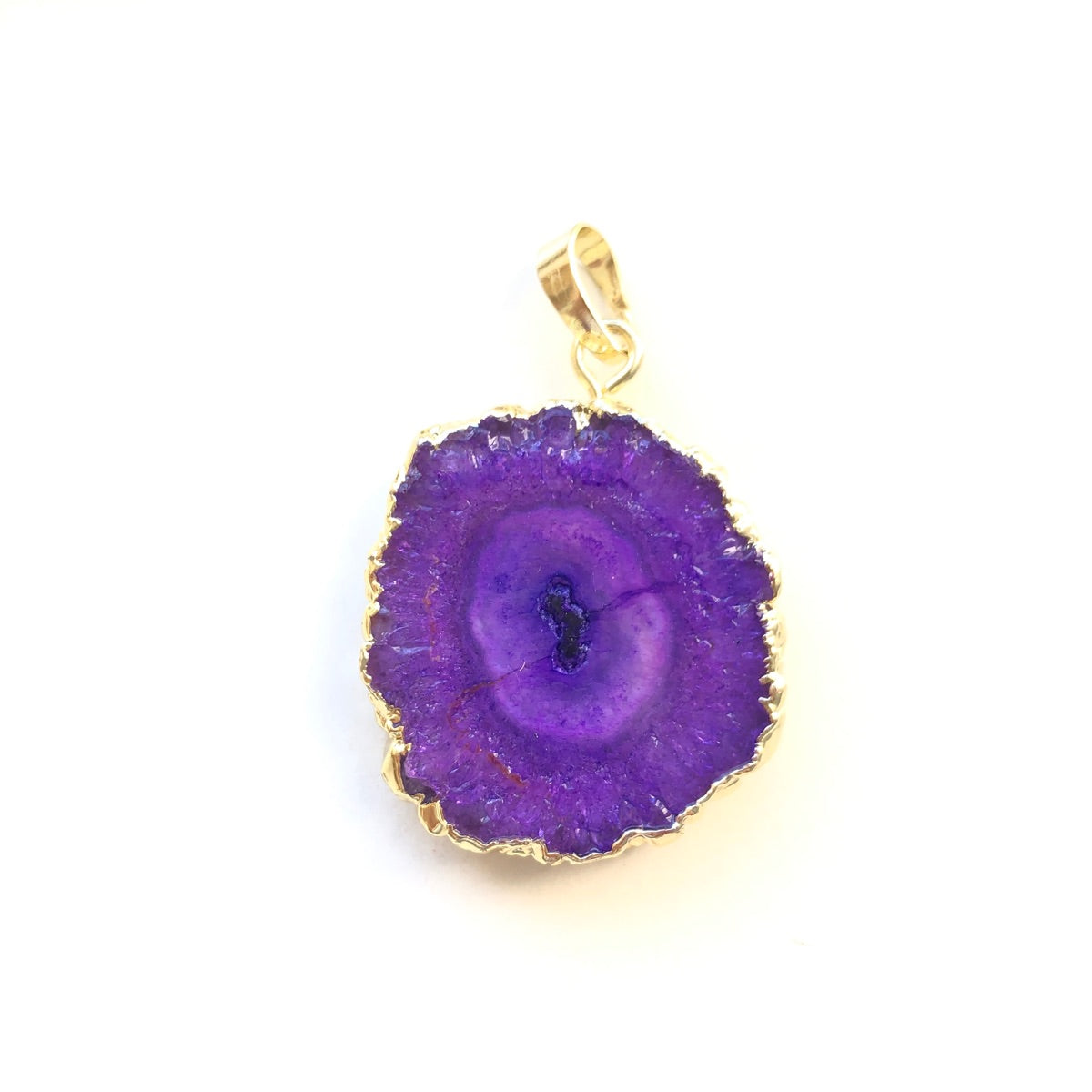 1PC 30mm Gold Plated Sun Flower Agate Charm-Premium Quality Purple on Gold Stone Charms Charms Beads Beyond