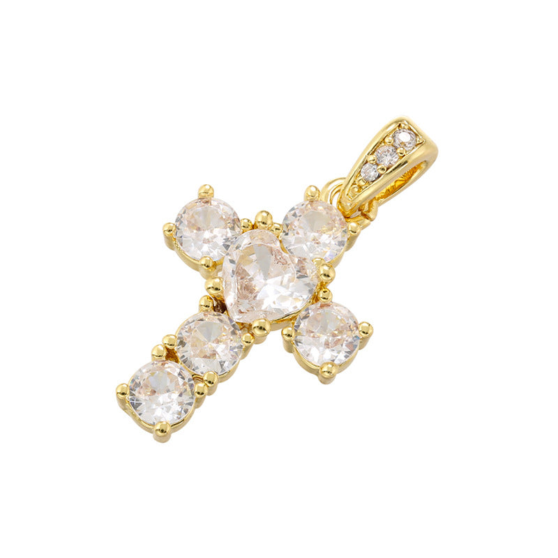 10pcs/lot Small Size CZ Paved Cross Charms Clear Heart Gold CZ Paved Charms Crosses Small Sizes Charms Beads Beyond